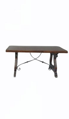 Spanish Rustic Wood and Wrought Iron Dining Table, 1950s-TCS-1057262