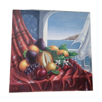 Spanish School Artist, Fruits and Mediterranean View, 1960s, Oil on Canvas-TCS-1783478