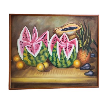 Spanish School Artist, Still Life with Watermelons and Papaya, 1980s, Oil on Canvas-TCS-1778641