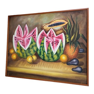 Spanish School Artist, Still Life with Watermelons and Papaya, 1980s, Oil on Canvas-TCS-1778641