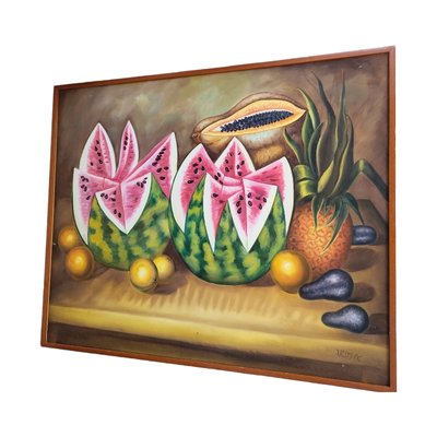 Spanish School Artist, Still Life with Watermelons and Papaya, 1980s, Oil on Canvas-TCS-1778641