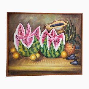 Spanish School Artist, Still Life with Watermelons and Papaya, 1980s, Oil on Canvas-TCS-1778641