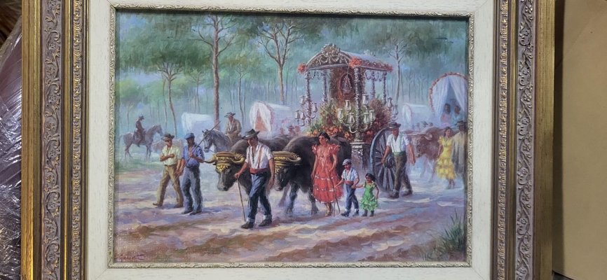 Spanish School the Fair with the Madonna on Horses El Rocio Seville, 1920s, Oil on Canvas, Framed-TCS-2017107