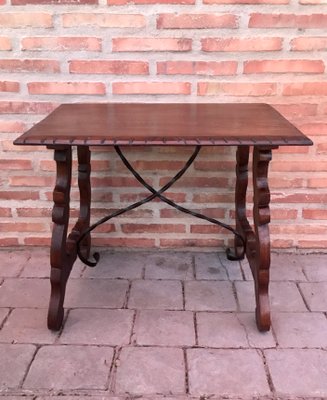 Spanish Side Table in Chestnut with Carved Lyre Legs, 18th-Century-NOU-828497