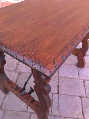 Spanish Side Table in Chestnut with Carved Lyre Legs, 18th-Century-NOU-828497