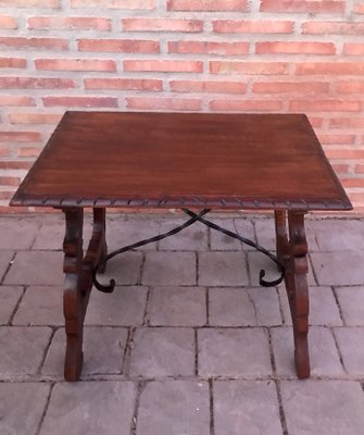 Spanish Side Table in Chestnut with Carved Lyre Legs, 18th-Century-NOU-828497