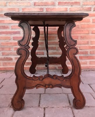 Spanish Side Table in Chestnut with Carved Lyre Legs, 18th-Century-NOU-828497