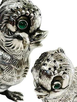 Spanish Silver Salt and Pepper Shakers in the Shape of Chicks, 1940s, Set of 2-UCH-1224372