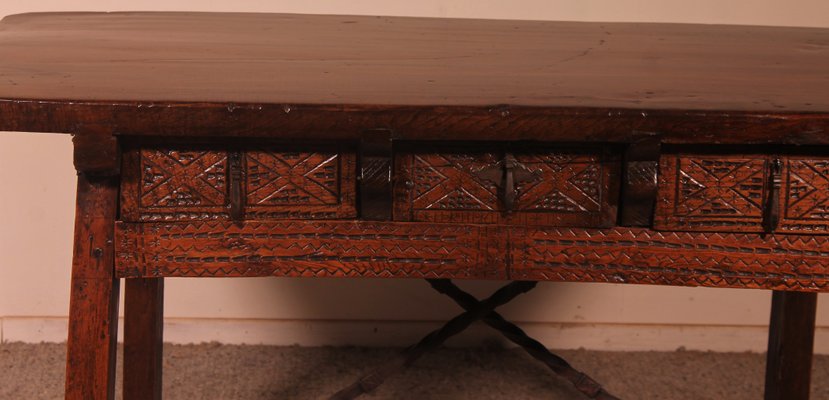 Spanish Table with Three Drawers in Chestnut, 17th Century-HPU-965536