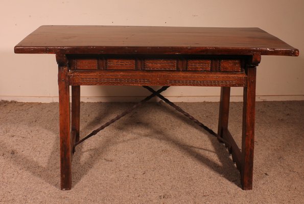 Spanish Table with Three Drawers in Chestnut, 17th Century-HPU-965536