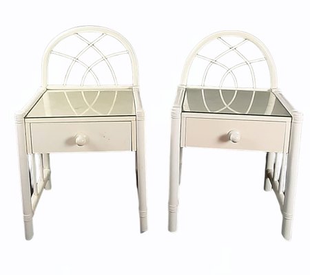 Spanish White Bamboo & Wicker Bedside Tables, 1980s, Set of 2-TCS-1059255