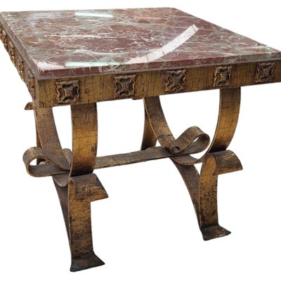 Spanish Wrought Iron Side Table with Marble Top-TCS-1780735