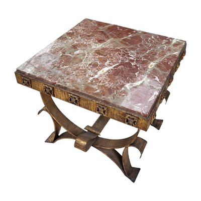 Spanish Wrought Iron Side Table with Marble Top-TCS-1780735