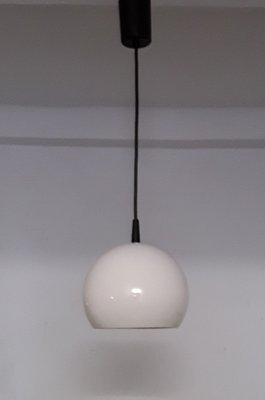 Spherical Ceiling Lamp with a White Painted Metal Shade, Black Cable and Black Canopy, 1970s-HOI-1275078