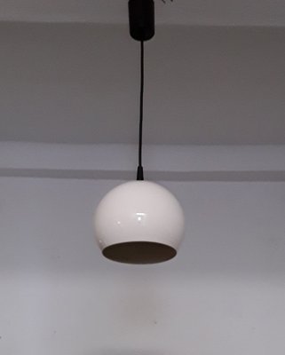 Spherical Ceiling Lamp with a White Painted Metal Shade, Black Cable and Black Canopy, 1970s-HOI-1275078