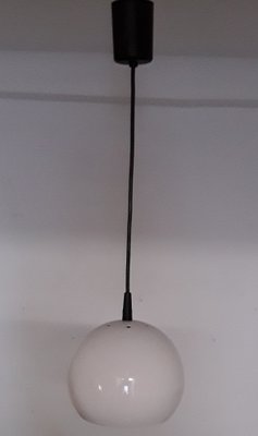 Spherical Ceiling Lamp with a White Painted Metal Shade, Black Cable and Black Canopy, 1970s-HOI-1275078