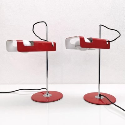 Spider Table Lamps in Red Color by Joe Colombo for Oluce, 1970s, Set of 2-PRS-1804542