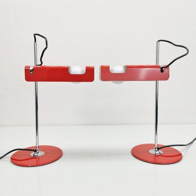 Spider Table Lamps in Red Color by Joe Colombo for Oluce, 1970s, Set of 2-PRS-1804542