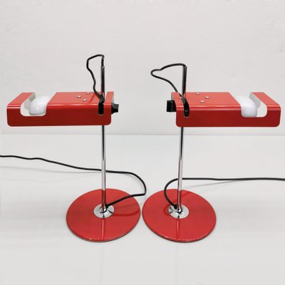 Spider Table Lamps in Red Color by Joe Colombo for Oluce, 1970s, Set of 2-PRS-1804542