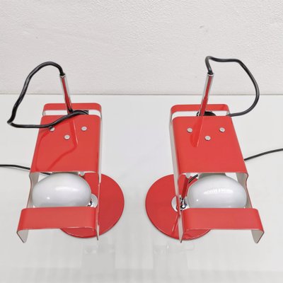 Spider Table Lamps in Red Color by Joe Colombo for Oluce, 1970s, Set of 2-PRS-1804542