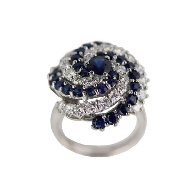 Spiral-Shaped Gold Ring with Sapphires and Diamonds, 2000s-WMV-1761367