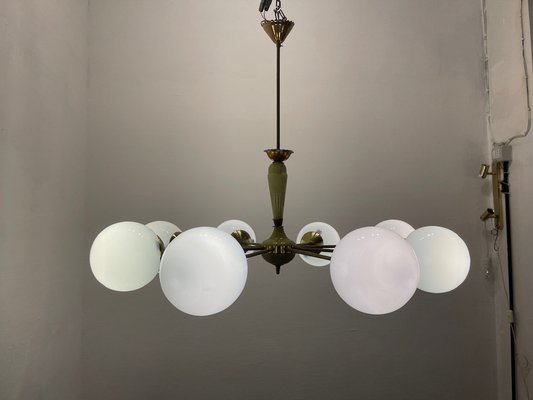 Sputnik 8-Light Chandelier in Brass and Ceramic, 1950s-JJC-1756576