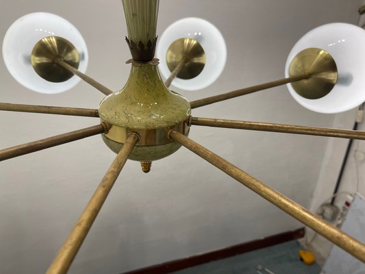 Sputnik 8-Light Chandelier in Brass and Ceramic, 1950s-JJC-1756576