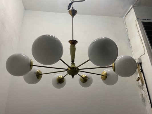 Sputnik 8-Light Chandelier in Brass and Ceramic, 1950s-JJC-1756576