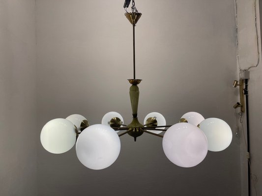 Sputnik 8-Light Chandelier in Brass and Ceramic, 1950s-JJC-1756576