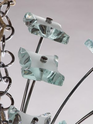 Sputnik Chandelier in Turquoise Glass & Chrome from Fontana Arte, Italy, 1970s-DEK-932759