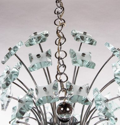 Sputnik Chandelier in Turquoise Glass & Chrome from Fontana Arte, Italy, 1970s-DEK-932759