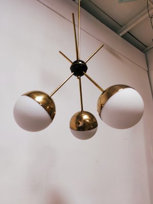 Sputnik Chandelier with Half-Brass Metal Spheres-QLH-1143403