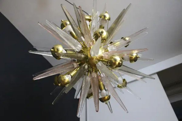 Sputnik Chandelier with Pink, Smoke and Clear Crystal Murano Glass Spikes, 2000s-YF-1723126