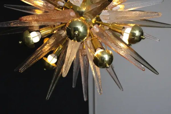 Sputnik Chandelier with Pink, Smoke and Clear Crystal Murano Glass Spikes, 2000s-YF-1723126