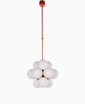 Sputnik Glass Globe Chandelier in White & Orange from Kaiser, Germany, 1960s-DEK-932750