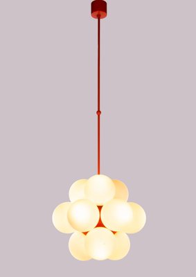 Sputnik Glass Globe Chandelier in White & Orange from Kaiser, Germany, 1960s-DEK-932750