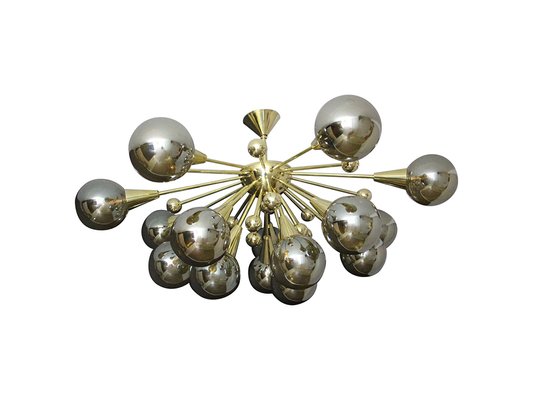 Sputnik Golden and Silver Coloured Murano Glass Globe Chandelier, 2000s-YF-1419440