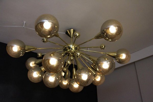 Sputnik Golden and Silver Coloured Murano Glass Globe Chandelier, 2000s-YF-1419440