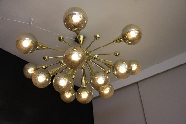 Sputnik Golden and Silver Coloured Murano Glass Globe Chandelier, 2000s-YF-1419440