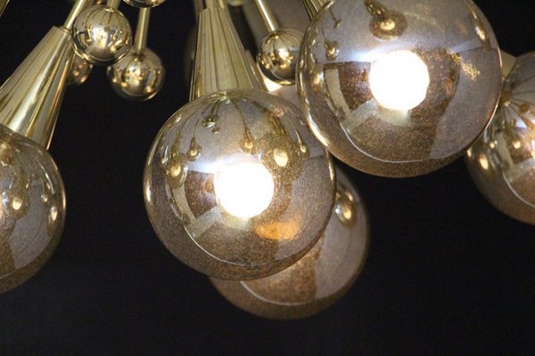 Sputnik Golden and Silver Coloured Murano Glass Globe Chandelier, 2000s-YF-1419440