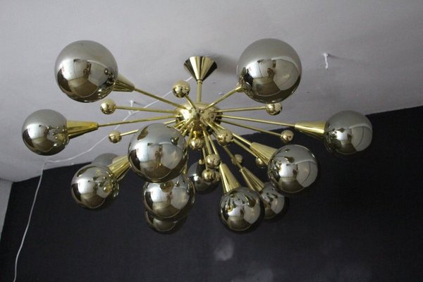 Sputnik Golden and Silver Coloured Murano Glass Globe Chandelier, 2000s-YF-1419440