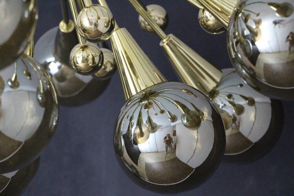 Sputnik Golden and Silver Coloured Murano Glass Globe Chandelier, 2000s-YF-1419440