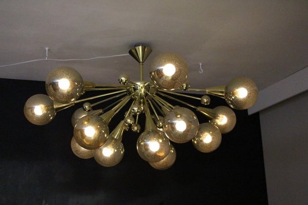 Sputnik Golden and Silver Coloured Murano Glass Globe Chandelier, 2000s-YF-1419440