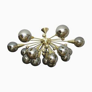 Sputnik Golden and Silver Coloured Murano Glass Globe Chandelier, 2000s-YF-1419440