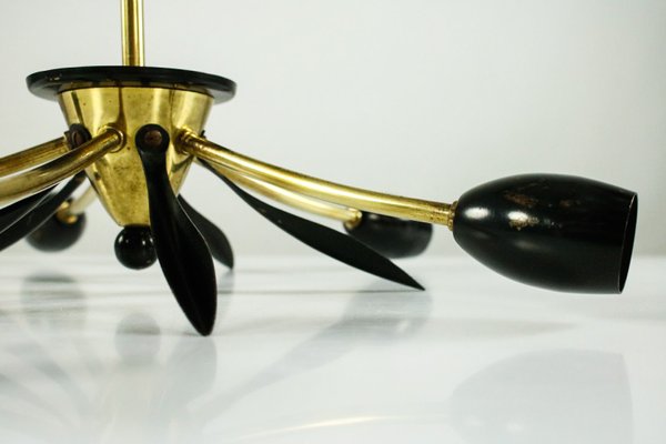 Sputnik Lamp Brass and Black Spider Pendant Lamp, 1950s-FUP-911238