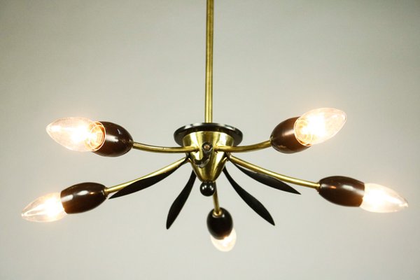 Sputnik Lamp Brass and Black Spider Pendant Lamp, 1950s-FUP-911238