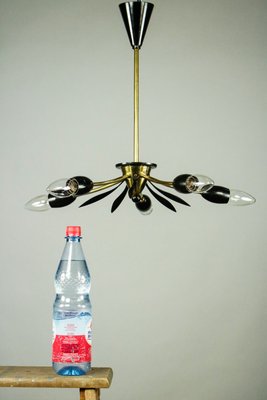 Sputnik Lamp Brass and Black Spider Pendant Lamp, 1950s-FUP-911238