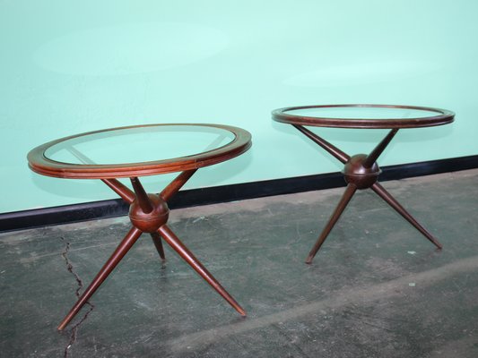 Sputnik Wood and Glass Round Coffee Table Set, Set of 2-HZ-1160965