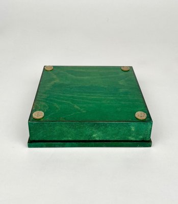 Square Box in Green Goatskin & Brass by Aldo Tura, Italy, 1960s-LYQ-1181988