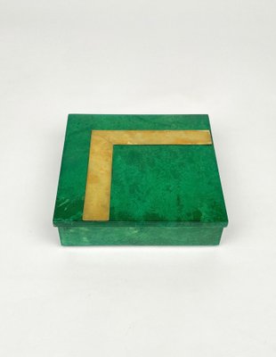 Square Box in Green Goatskin & Brass by Aldo Tura, Italy, 1960s-LYQ-1181988